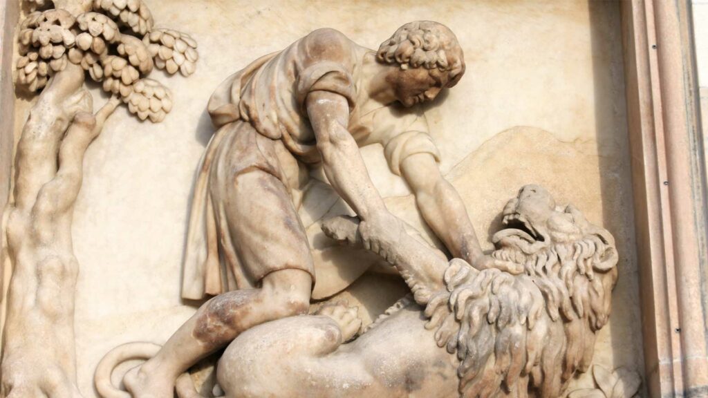Heroes: Samson fighting a lion