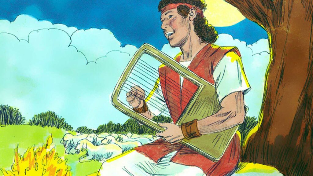 Heróis: David tocando sua harpa