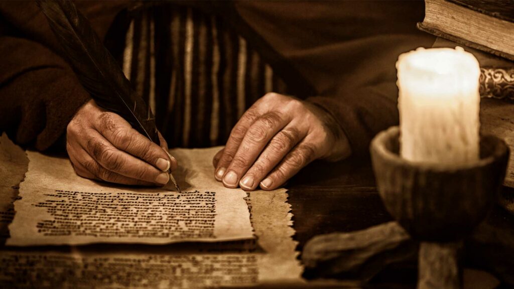 man writing medieval look