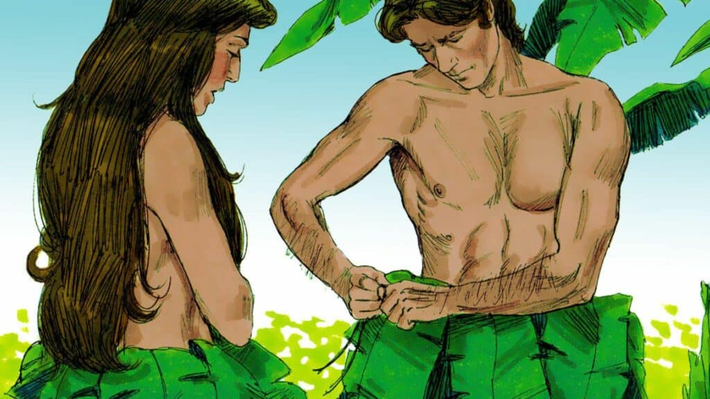 Heroes: adam and eve covering themselves